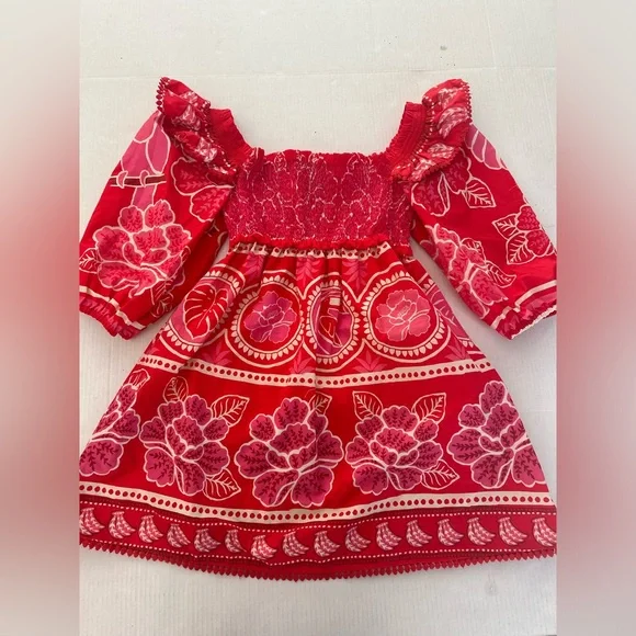 Farm Rio Summer Sunrise Puff Sleeve Tropical Mini Dress Size Medium NWT - Picture 3 of 4